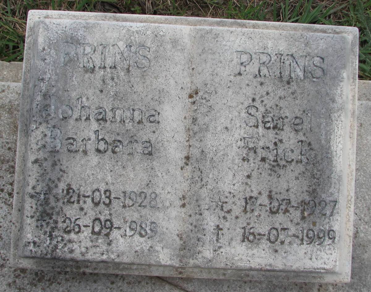 PRINS Sarel Frick 1927-1999 &amp; Johanna Barbara 1928-1989