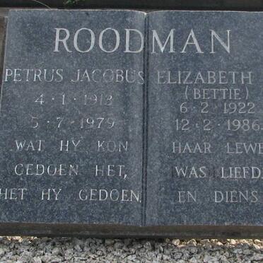 ROODMAN Petrus Jacobus 1913-1979 &amp; Elizabeth K. 1922-1986