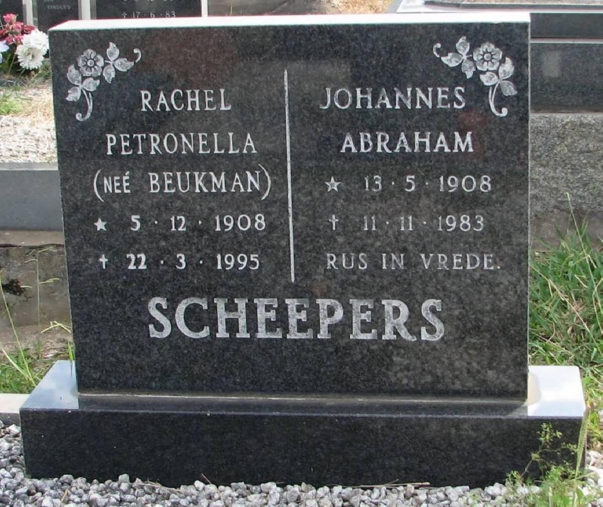 SCHEEPERS Johannes Abraham 1908-1983 &amp; Rachel Petronella BEUKMAN 1908-1995