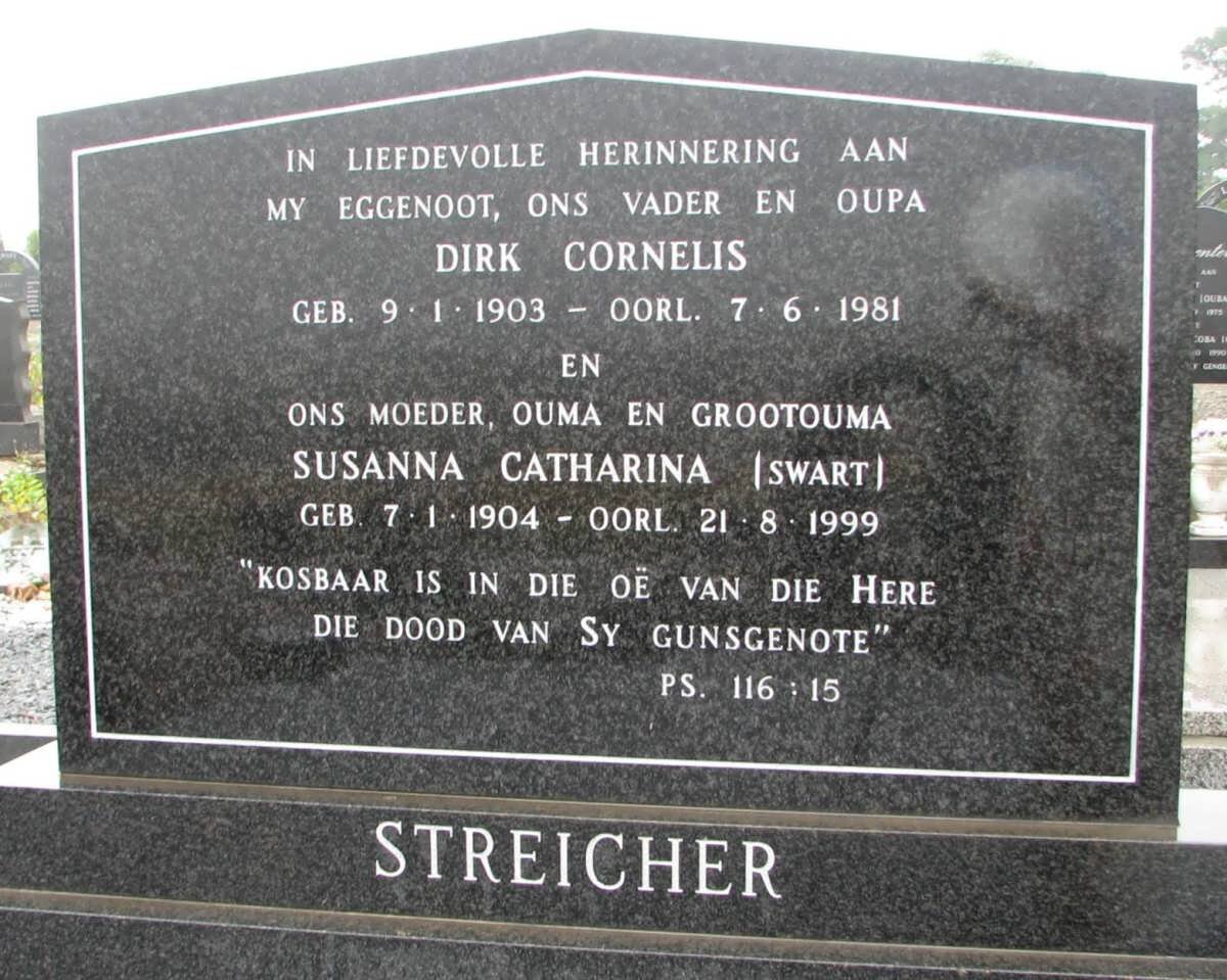 STREICHER Dirk Cornelis 1903-1981 &amp; Susanna Catharina SWART 1904-1999