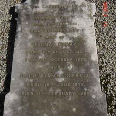 BARRY Thomas 1801-1876 &amp; Aletta Catherina 1810-1888 :: HEROLD Henry James 1875-1889