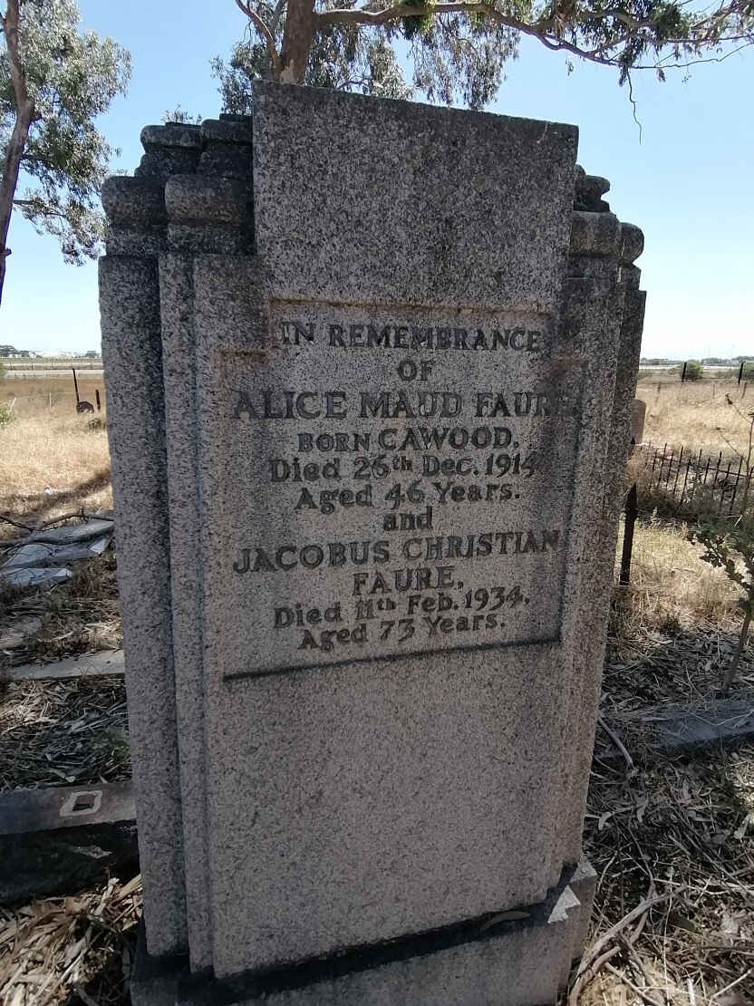 FAURE Jacobus Christian -1934 &amp; Alice Maud CAWOOD -1914