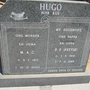 HUGO P.F. 1914-1988 &amp; M.A.C. 1913-2000