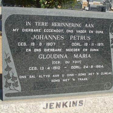 JENKINS Johannes Petrus 1907-1971 &amp; Gloudina Maria DU TOIT 1910-1984
