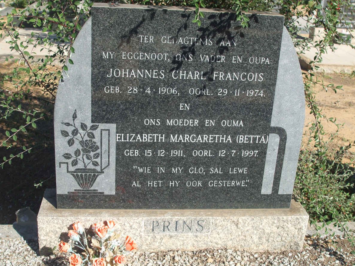 PRINS Johannes Charl Francois 1906-1974 &amp; Elizabeth Margaretha 1911-1997