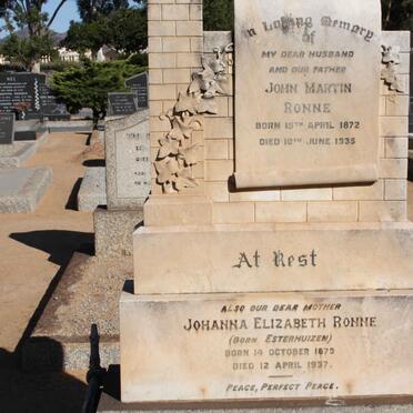 RONNE John Martin 1872-1935 &amp; Johanna Elizabeth ESTERHUIZEN 1879-1937
