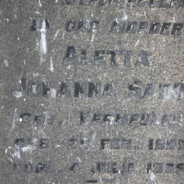 SADIE Aletta Johanna nee VERMEULEN 1895-1935
