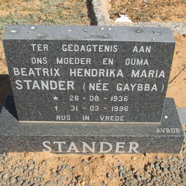 STANDER Beatrix Hendrika Maria nee GAYBBA 1936-1996
