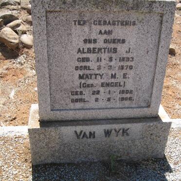 WYK Albertus J. van 1893-1970 &amp; Matty M.E. ENGEL 1902-1986