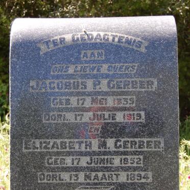 GERBER Jacobus P. 1839-1919 & Elizabeth M. 1852-1894