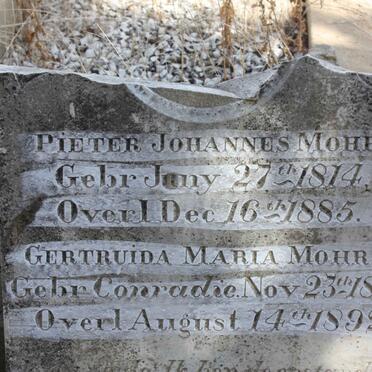 MOHR Pieter Johannes 1814-1885 &amp; Gertruida Maria CONRADIE 1819-1892