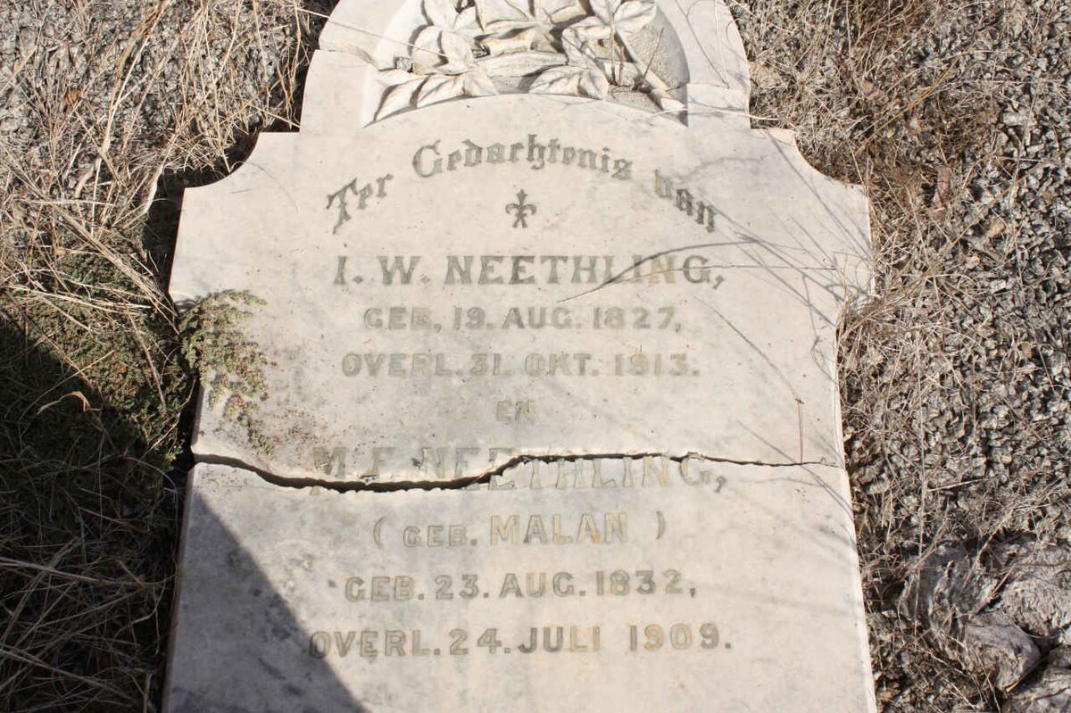 NEETHLING I.W. 1827-1913 &amp; M.F. MALAN 1832-1909