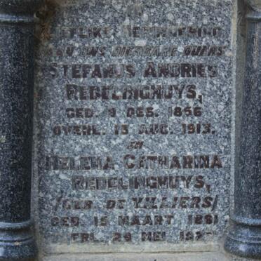 REDELINGHUYS Stefanus Andries 1856-1913 &amp; Helena Catharina DE VILLIERS 1861-1922 