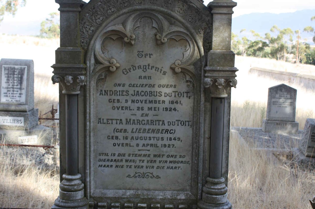 TOIT Andries Jacobus, du 1841-1924 &amp; Aletta Margarita LIEBENBERG 1849-1927