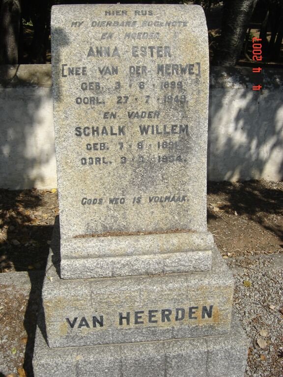 HEERDEN Schalk Willem, van 1891-1954 &amp; Anna Ester VAN DER MERWE 1899-1948