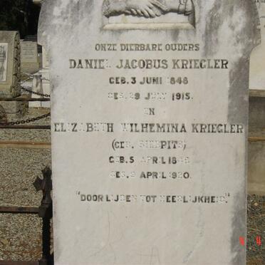 KRIEGLER Daniel Jacobus 1848-1915 &amp; Elizabeth Wilhelmina SIEBRITS 1845-1920