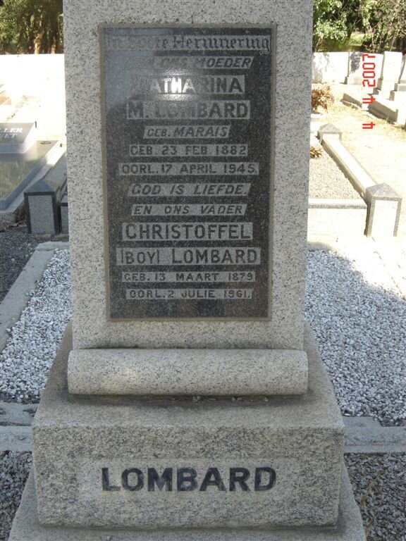 LOMBARD Christoffel 1879-1961 &amp; Catharina M. MARAIS 1882-1945