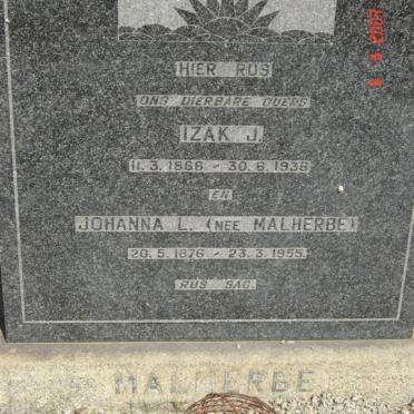 MALHERBE Izak J. 1866-1936 &amp; Johanna L. MALHERBE 1876-1955