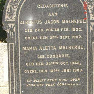 MALHERBE Albertus Jacob 1833-1902 &amp; Maria Aletta CONRADIE 1842-1903