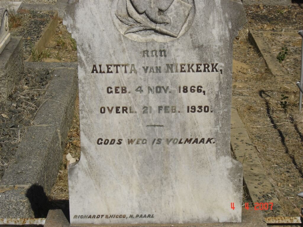 NIEKERK Aletta, van 1866-1930