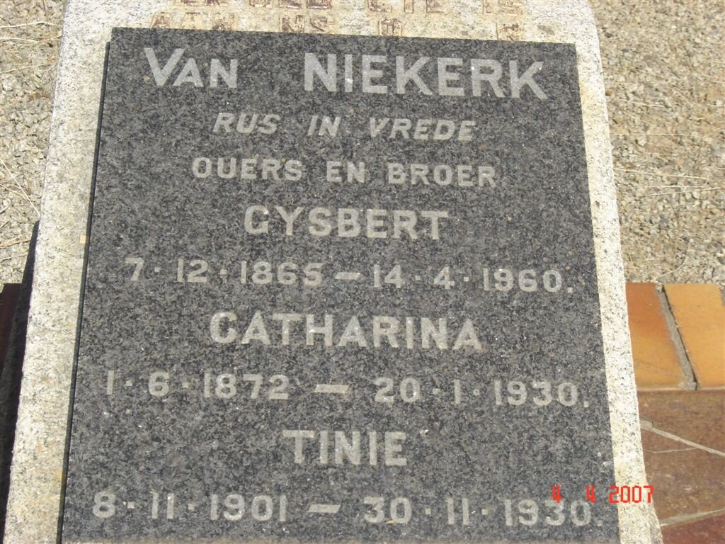 NIEKERK Gysbert, van 1865-1960 &amp; Catharina 1872-1930 :: NIEKERK Tinie, van 1901-1930