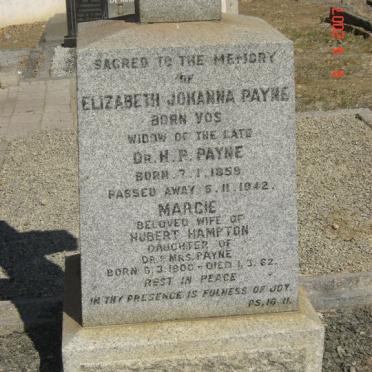 PAYNE Elizabeth Johanna nee VOS 1859-1942 :: HAMPTON Margie nee PAYNE 1900-1962