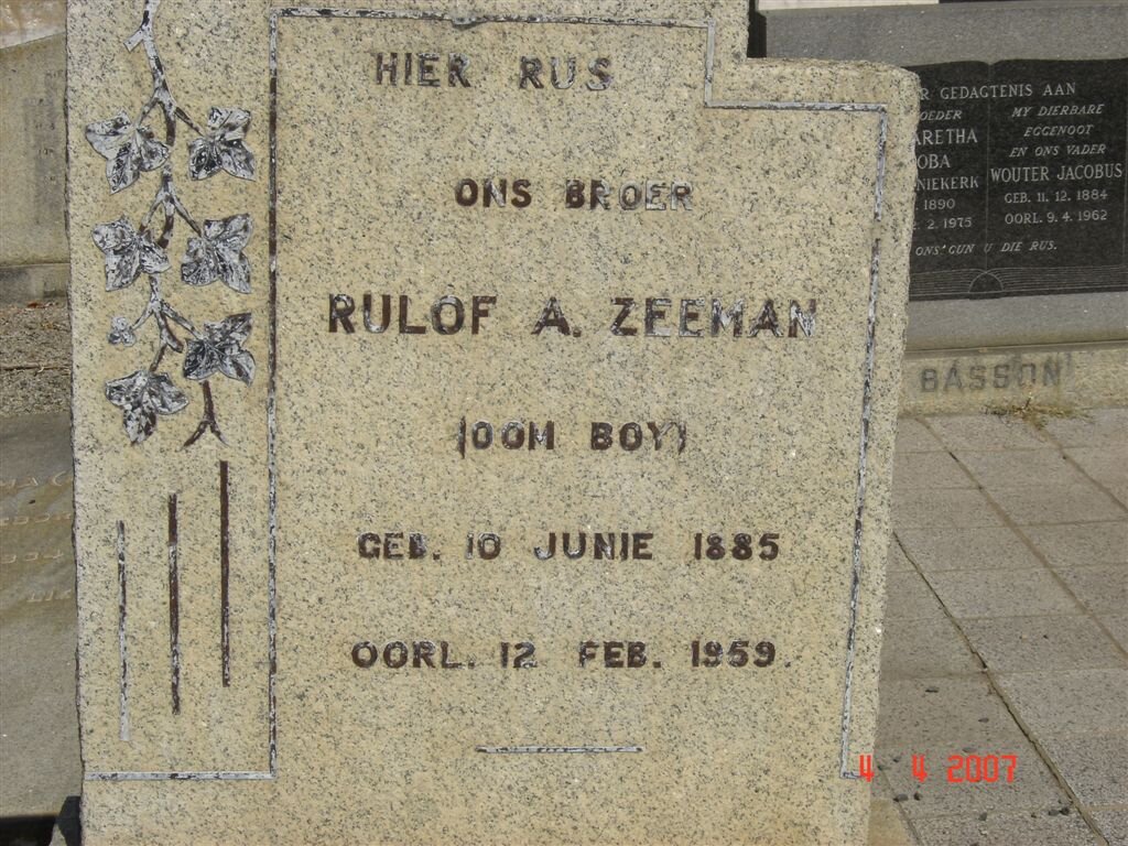 ZEEMAN Rulof A. 1885-1959