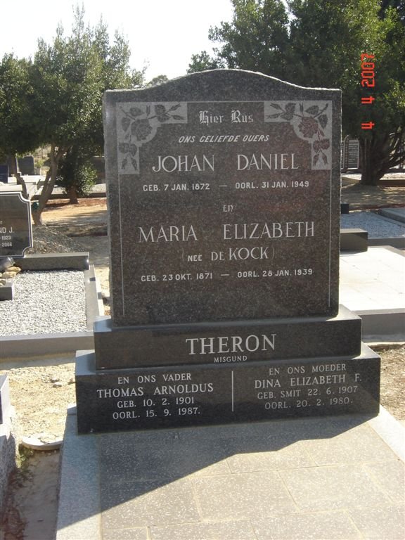 THERON Johan Daniel 1872-1949 &amp; Maria Elizabeth DE KOCK 1871-1939