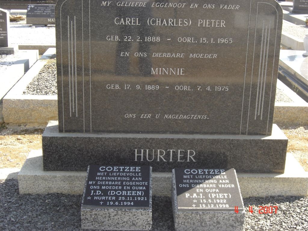 HURTER Carel Pieter 1888-1965 &amp; Minnie 1889-1975