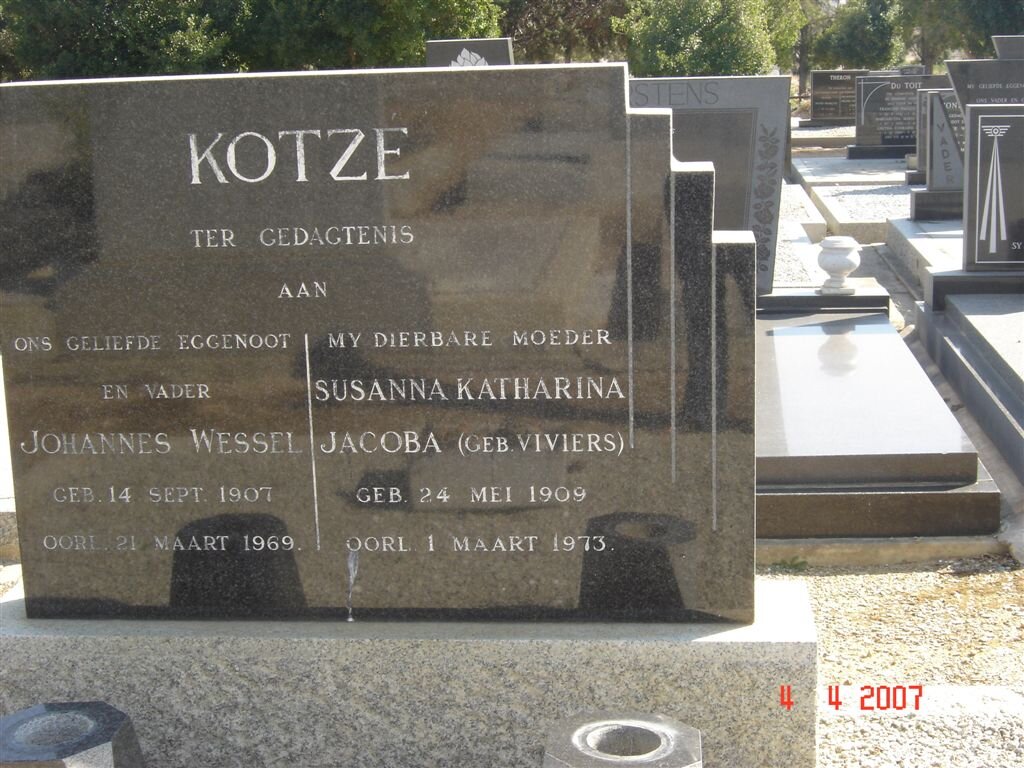 KOTZE Johannes Wessel 1907-1969 &amp; Susanna Katharina Jacoba VIVIERS 1909-1973