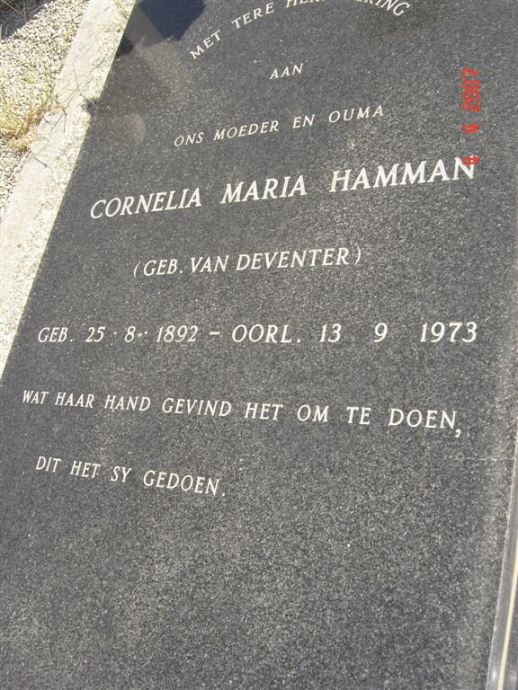 HAMMAN Cornelia Maria nee VAN DEVENTER 1892-1973