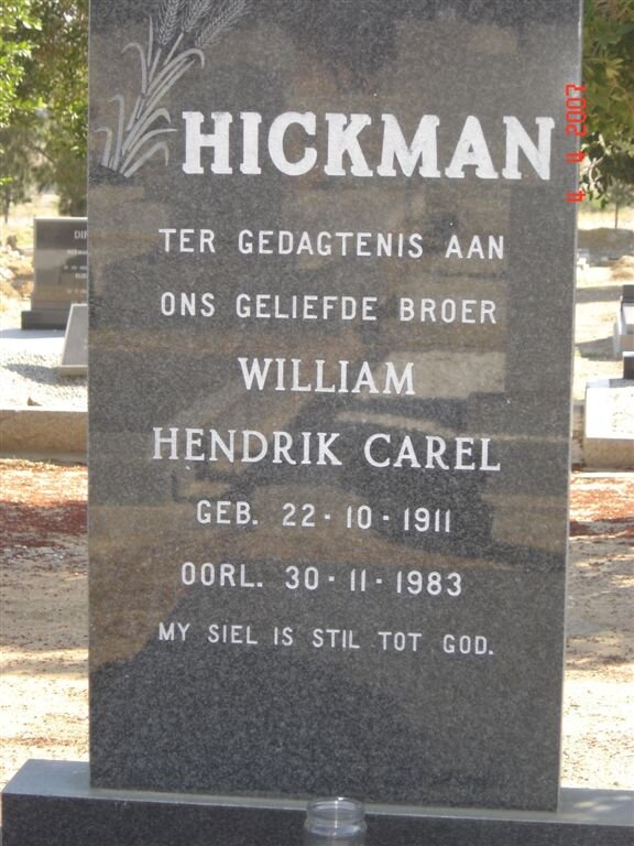 HICKMAN William Hendrik Carel 1911-1983