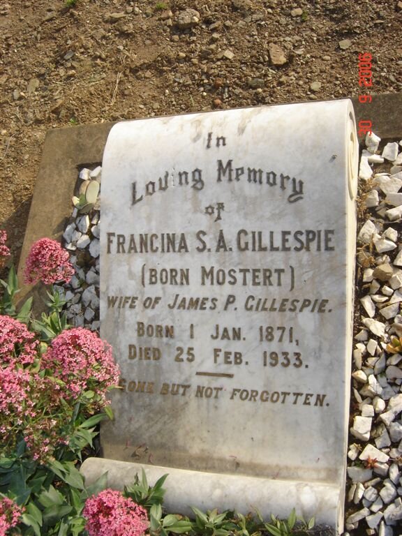 GILLESPIE Francina S.A. nee MOSTERT 1871-1933