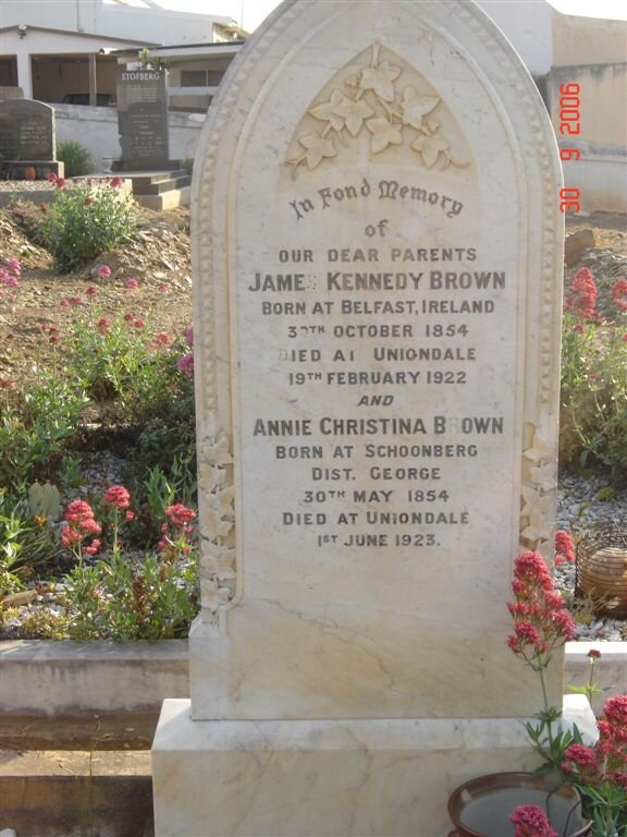 BROWN James Kennedy 1854-1922 &amp; Annie Christina 1854-1923