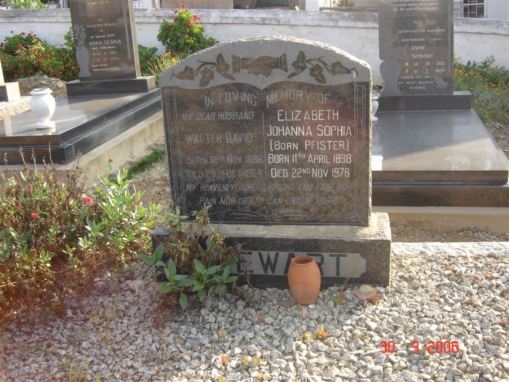 STEWART Walter David 1896-1964 &amp; Elizabeth Johanna Sophia PFISTER 1898-1978