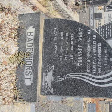 BADENHORST Anna Johanna nee de VILLIERS 1893-1959