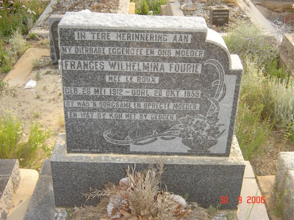 FOURIE Frances Wilhelmina nee LE ROUX 1912-1959