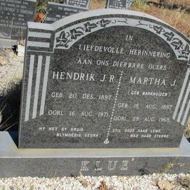 KLUE Hendrik J.R. 1887-1971 &amp; Martha J. BARKHUIZEN 1887-1986