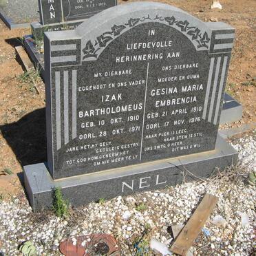 NEL Izak Bartholomeus 1910-1971 &amp; Gesina Maria Embrencia 1910-1976