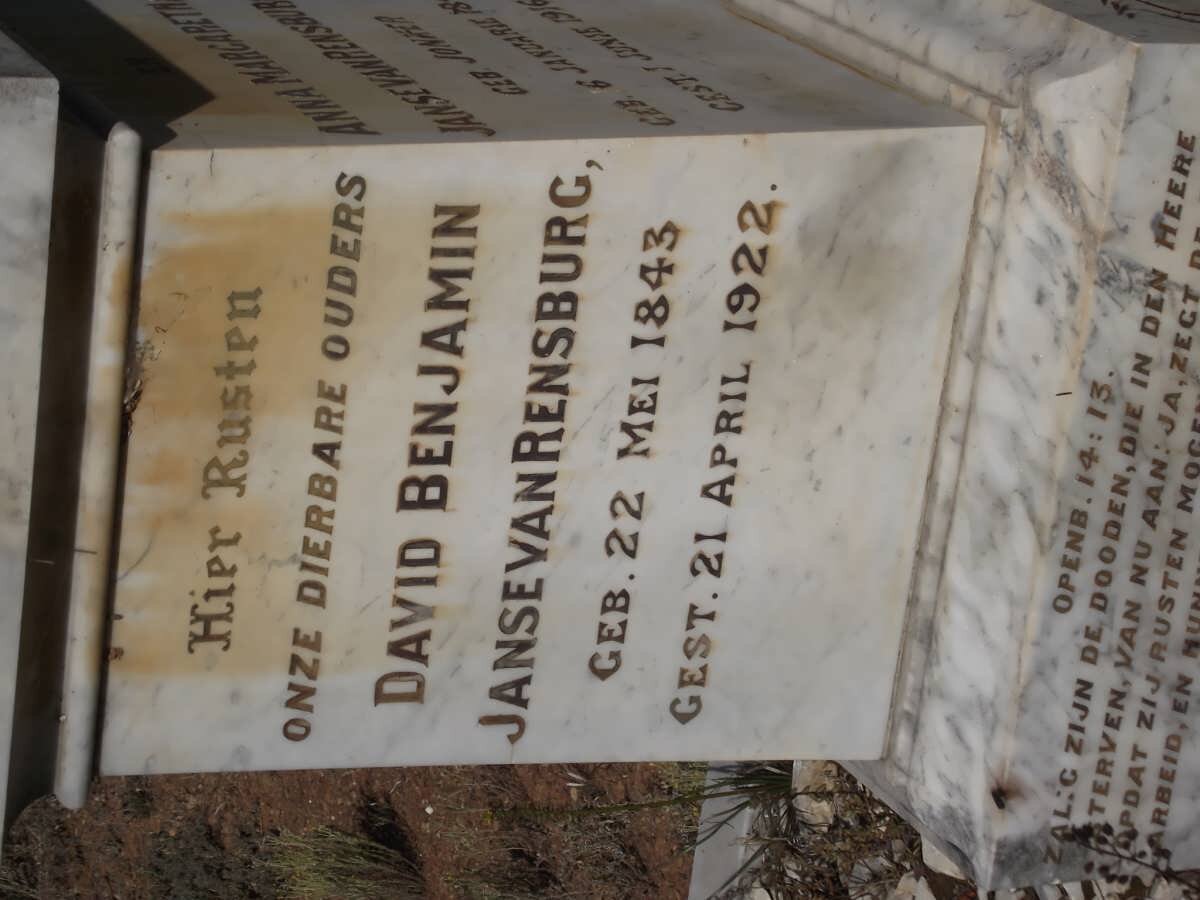 RENSBURG David Benjamin, Janse van 1843-1922 &amp; Maria Susanna 1874-1919