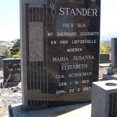 STANDER Maria Susanna Elizabeth nee SCHOEMAN 1913-1967