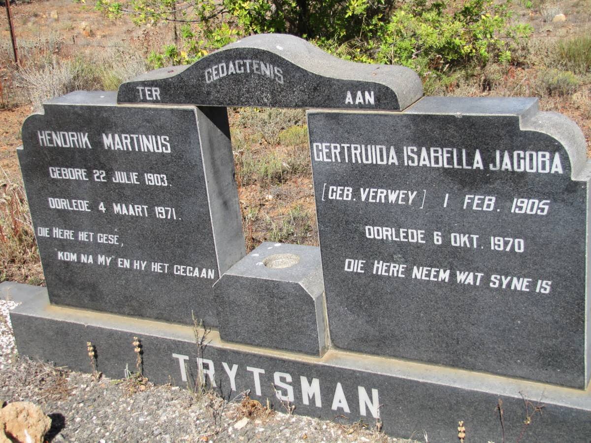 TRYTSMAN Hendrik Martinus 1903-1971 &amp; Gertruida Isabella Jacoba VERWEY 1905-1970