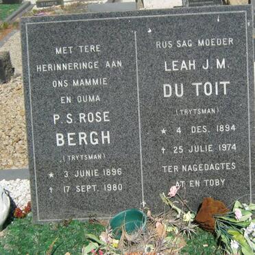 TOIT Leah J.M., du nee TRYTSMAN 1894-1974 :: BERGH P.S. Rose nee TRYTSMAN 1896-1980