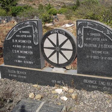 WEHMEYER B.M. 1859-1938 &amp; E.S.M. BEKKER 1864-1924 :: BEKKER Martha J.H. nee WEHMEYER 1899-1928