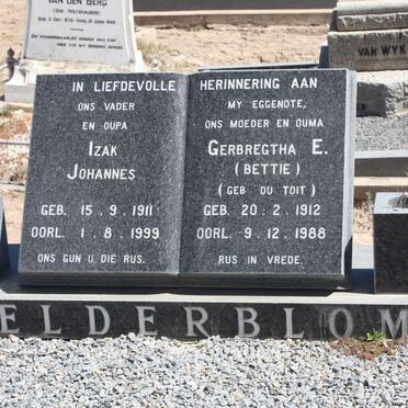 GELDERBLOM Izak Johannes 1911-1999 &amp; Gerbregtha E. DU TOIT 1912-1988