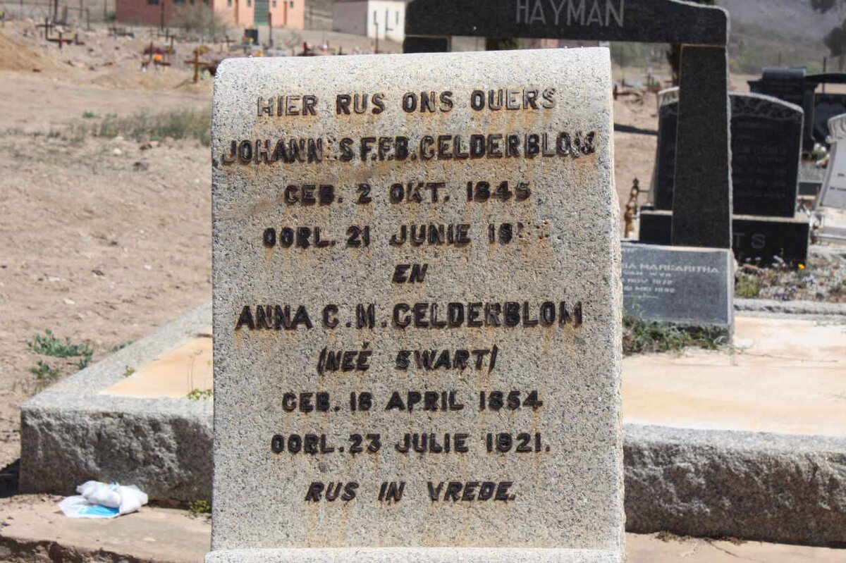 GELDERBLOM Johannes F.F.B. 1845-19? &amp; Anna C.M. SWART 1854-1921