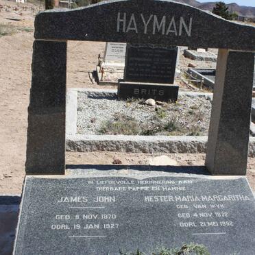 HAYMAN James John 1870-1927 &amp; Hester Maria Margaritha VAN WYK 1872-1952