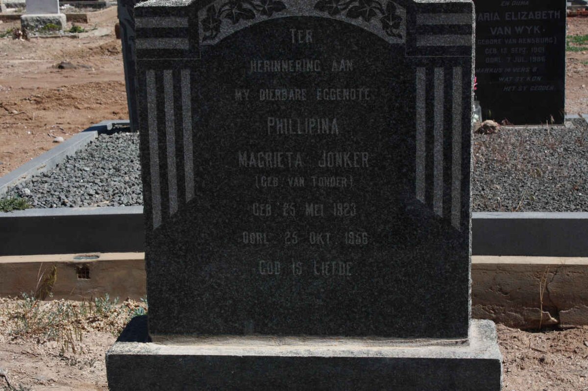 JONKER Phillipina Magrieta nee VAN TONDER 1923-1956