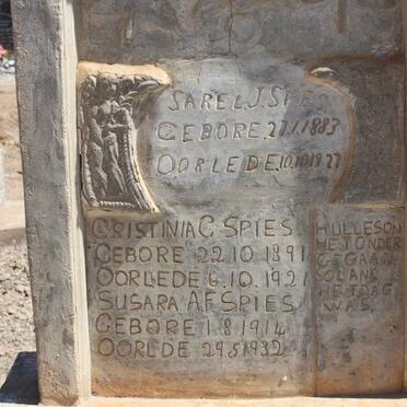 SPIES Sarel J. 1883-1927 &amp; Cristinia C. 1891-1921 :: SPIES Susara A.F. 1914-1932