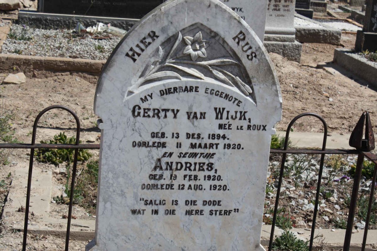 WIJK Gerty, van nee LE ROUX 1894-1920 :: VAN WIJK Andries 1920-1920